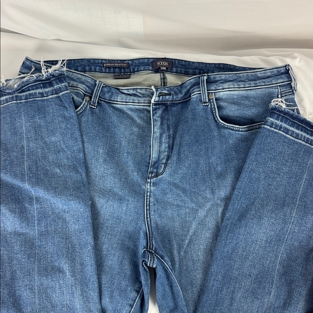 NYDJ Jeans Barbara Bootcut blue denim frayed hem Plus Size 22W